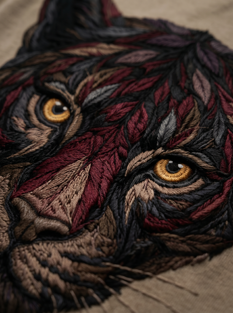 Panther Embroidered Oversized T-Shirt — Sand Beige 240 GSM Cotton Terry Back Embroidery