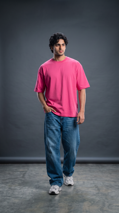 Hot Pink Oversized T-Shirt — 240 GSM Cotton Terry Plain Drop Shoulder Tee