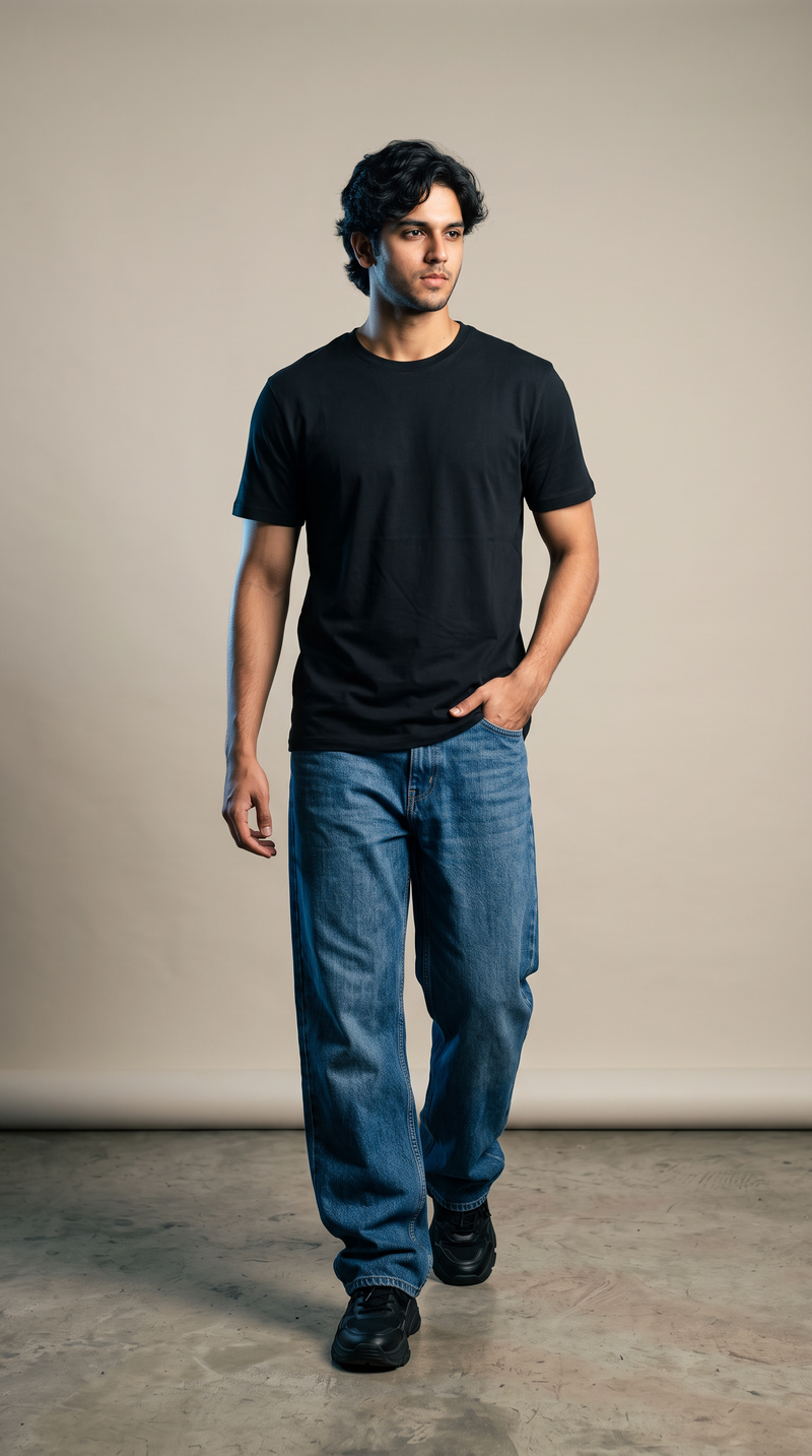 Black Basic T-Shirt — 230 GSM Cotton Sinker Gold Finish Single Jersey Tee