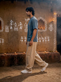 Warli Oversized T-Shirt — Teal Blue 240 GSM Cotton Terry Temple Procession Back Print