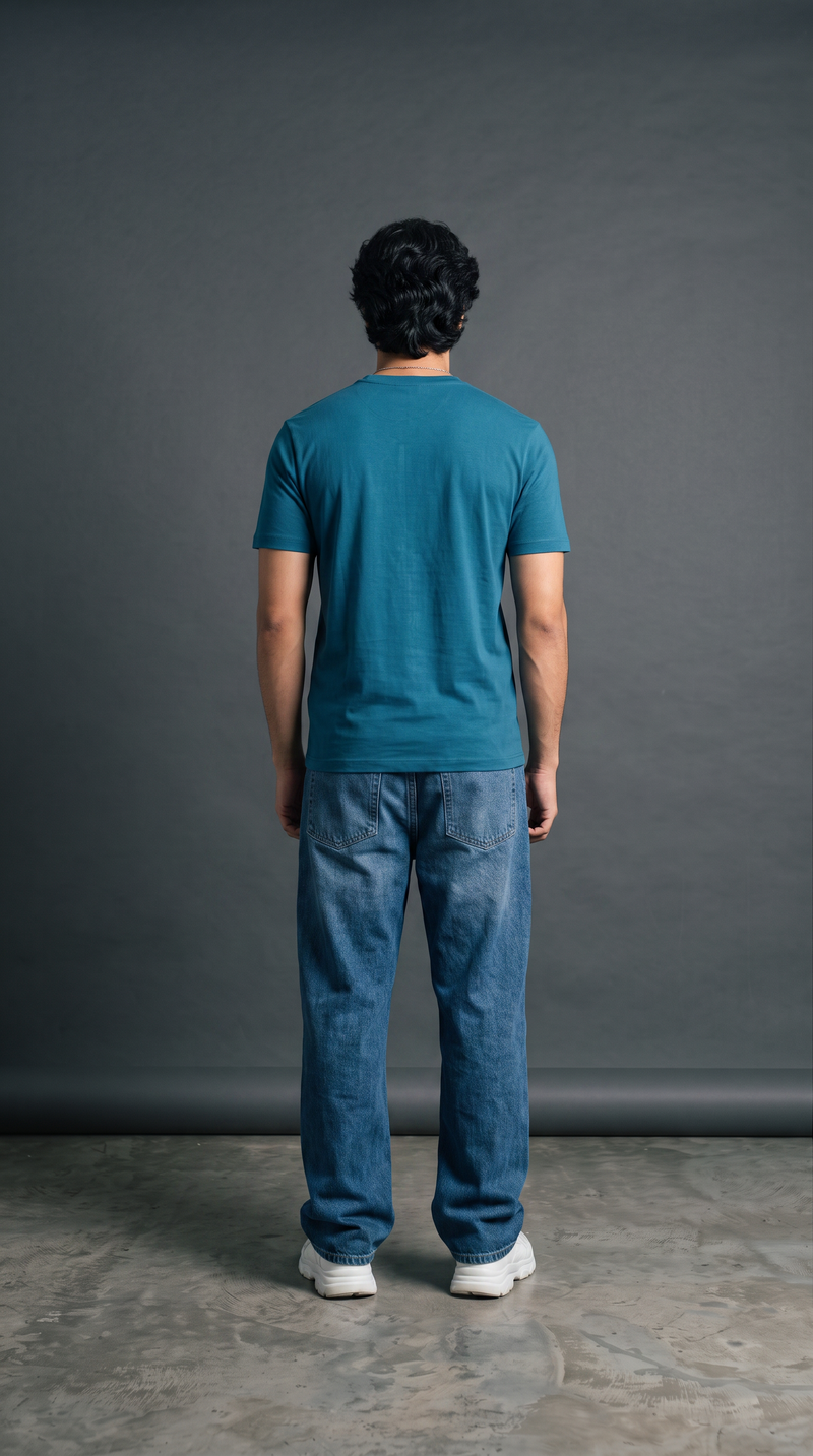 Teal Blue Basic T-Shirt — 230 GSM Cotton Sinker Plain Crew Neck Tee