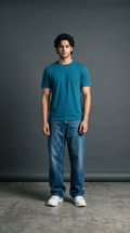 Teal Blue Basic T-Shirt — 230 GSM Cotton Sinker Plain Crew Neck Tee