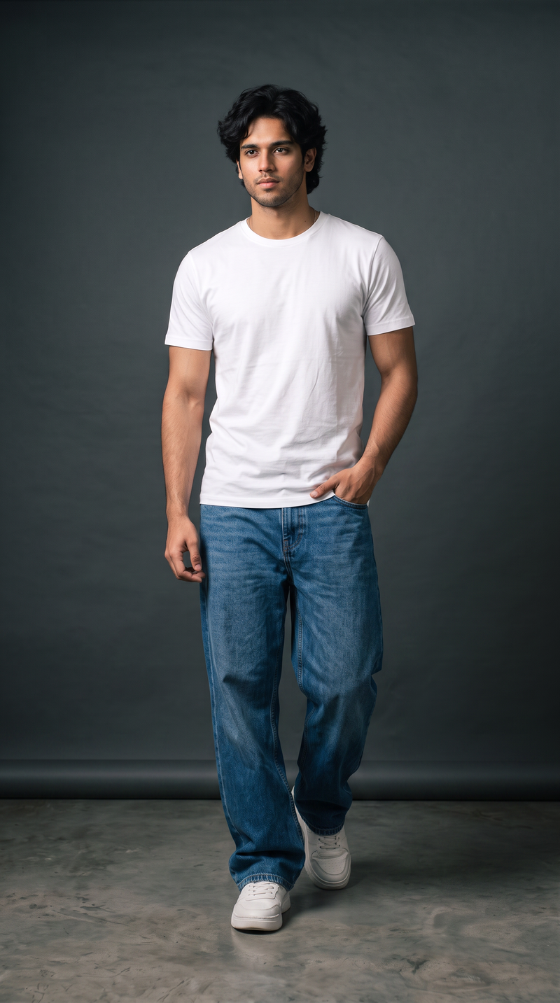 White Basic T-Shirt — 230 GSM Cotton Sinker Plain Crew Neck Tee