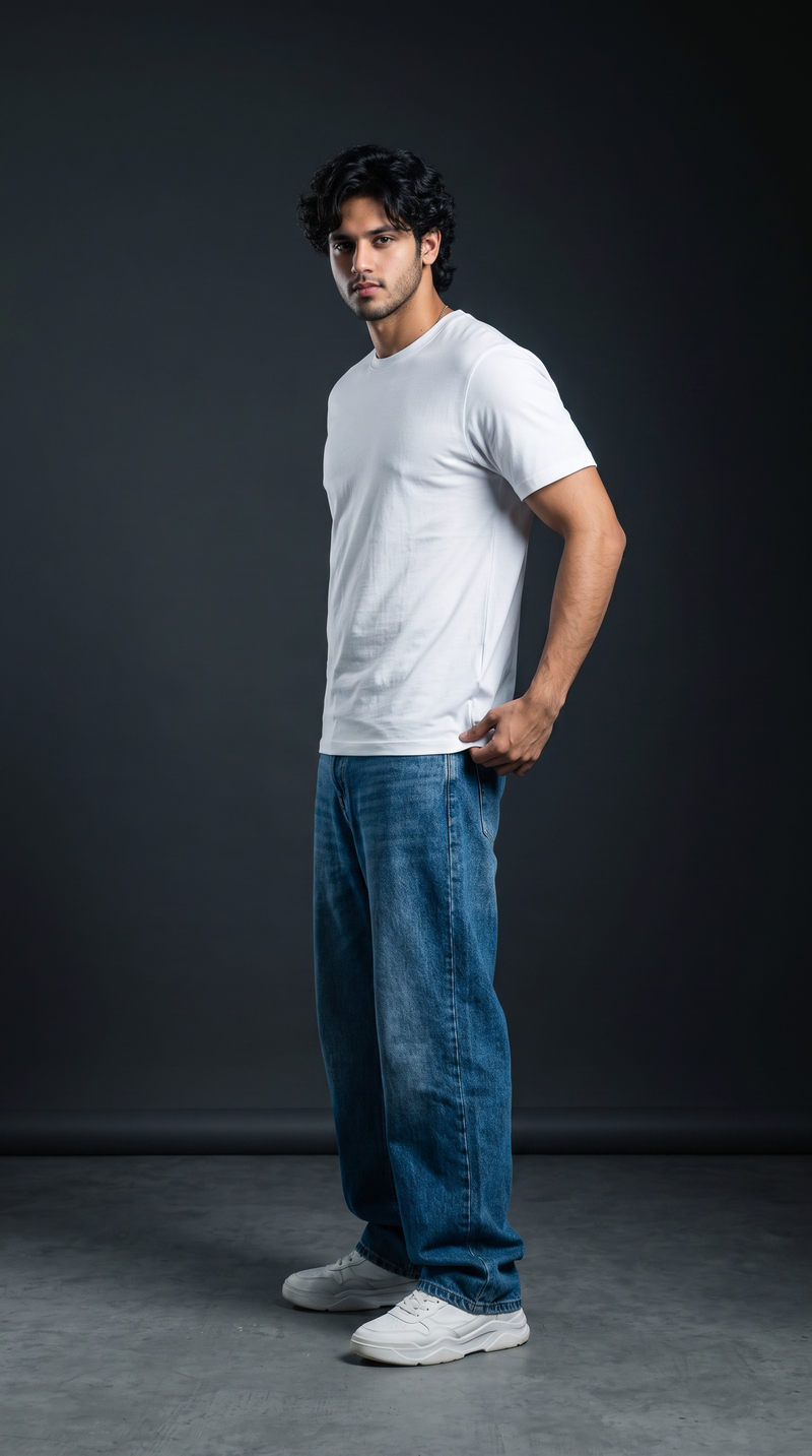 White Basic T-Shirt — 230 GSM Cotton Sinker Plain Crew Neck Tee