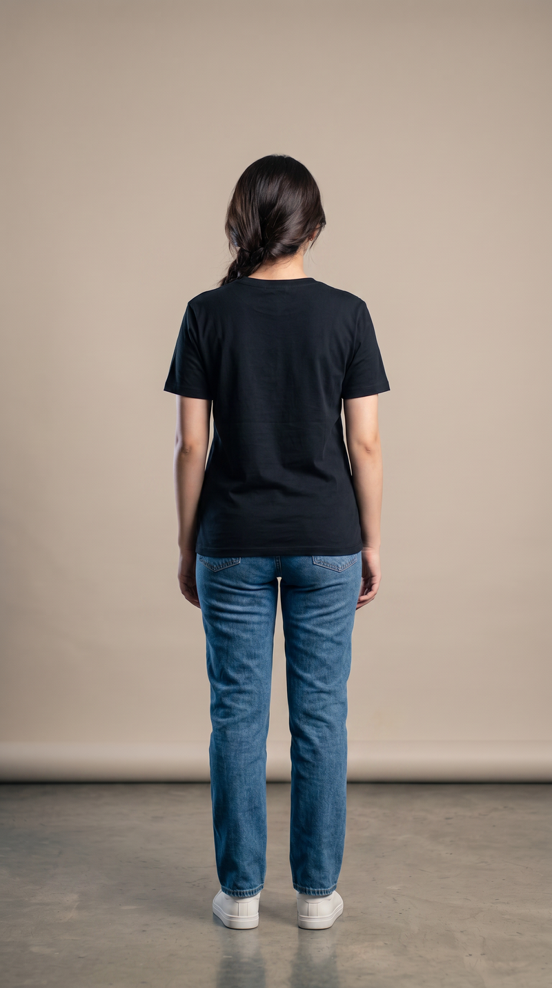 Black Basic T-Shirt for Women – 230 GSM Cotton Sinker Plain Crew Neck Tee