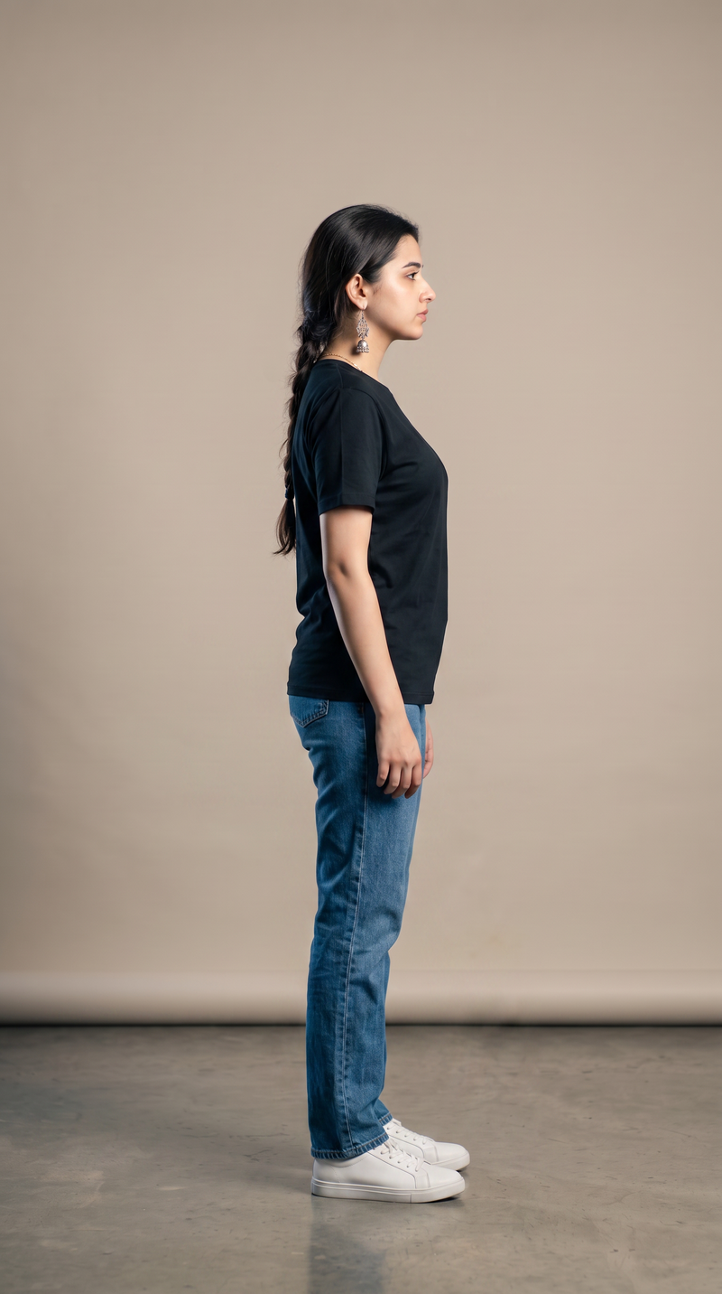 Black Basic T-Shirt for Women – 230 GSM Cotton Sinker Plain Crew Neck Tee