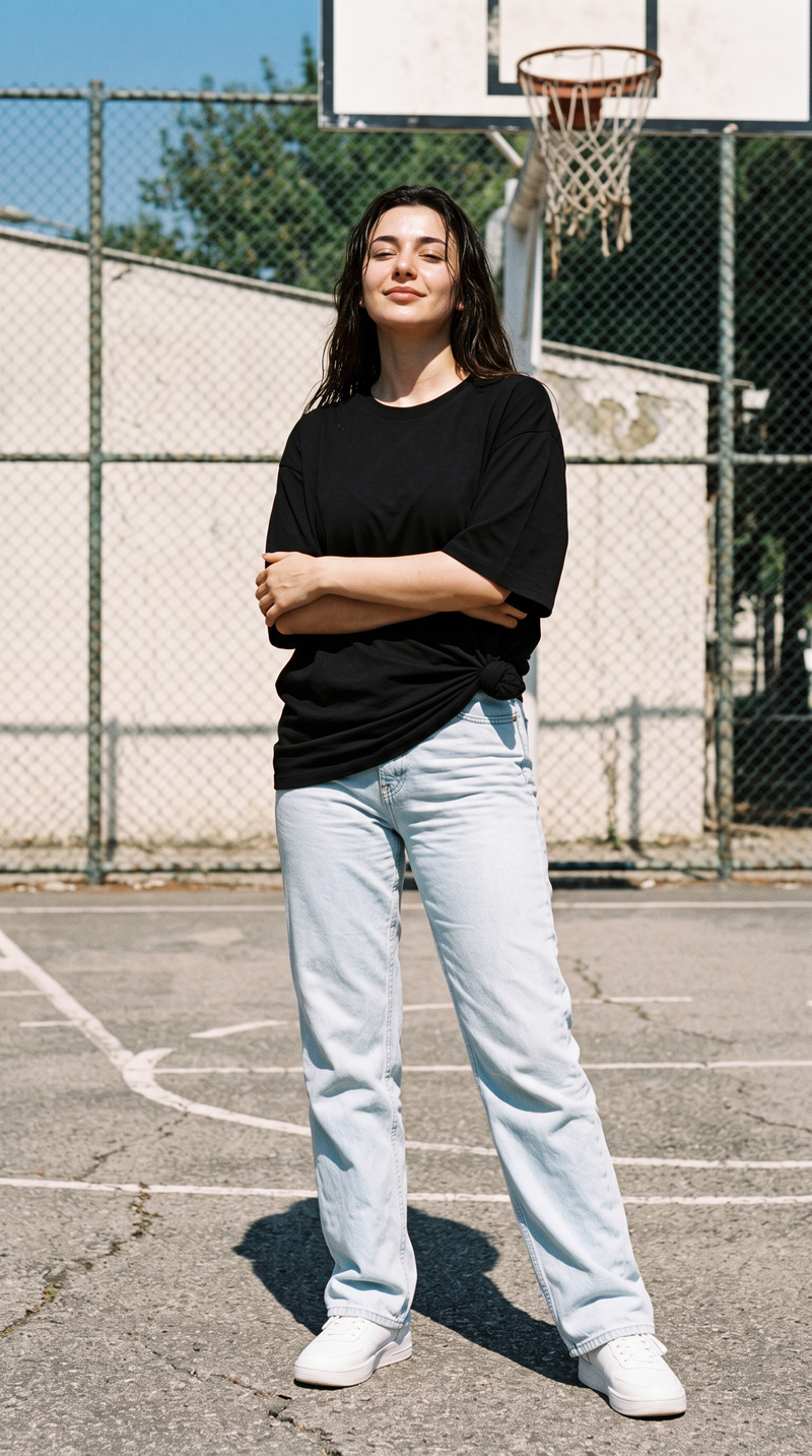Black Oversized T-Shirt for Women – 240 GSM Cotton Terry Relaxed Fit Tee