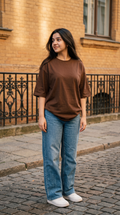Chocolate Brown Oversized T-Shirt for Women – 240 GSM Cotton Terry Relaxed Fit Tee
