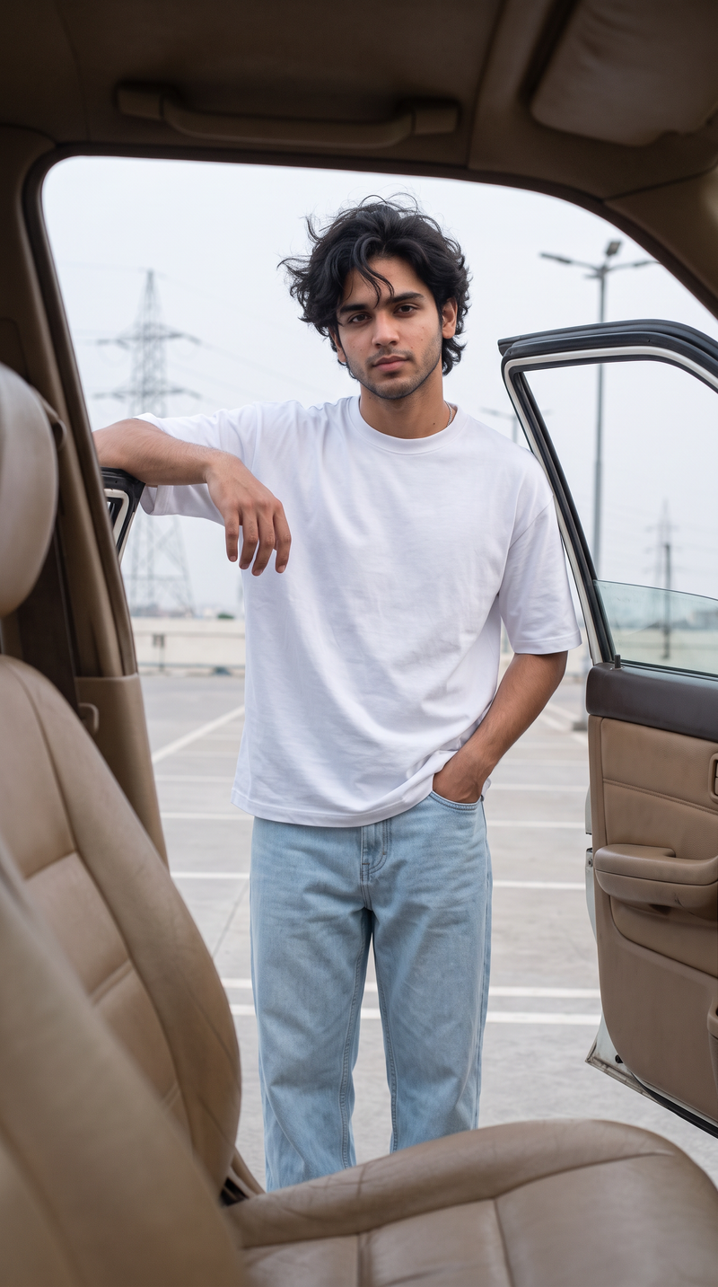 White Oversized T-Shirt — 240 GSM Cotton Terry Plain Drop Shoulder Tee