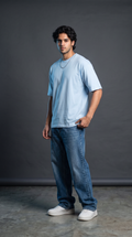Sky Blue Oversized T-Shirt — 240 GSM Cotton Terry Plain Drop Shoulder Tee