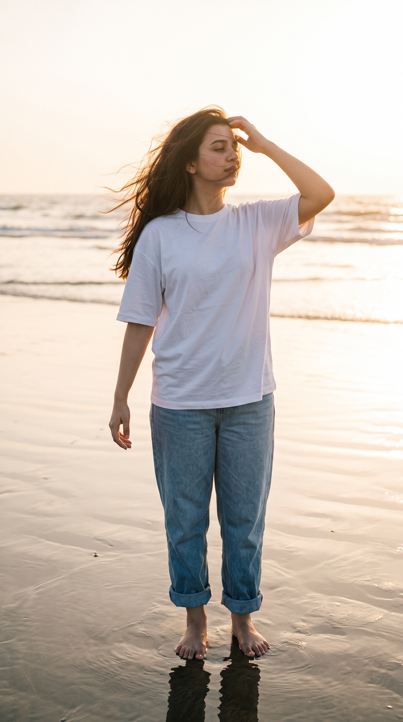 White Oversized T-Shirt for Women – 240 GSM Cotton Terry Relaxed Fit Tee