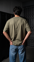 Olive Green Oversized T-Shirt — 240 GSM Cotton Terry Plain Drop Shoulder Tee