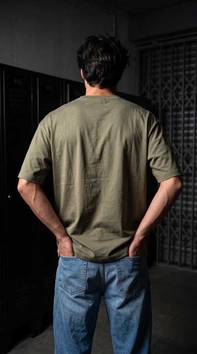 Olive Green Oversized T-Shirt — 240 GSM Cotton Terry Plain Drop Shoulder Tee