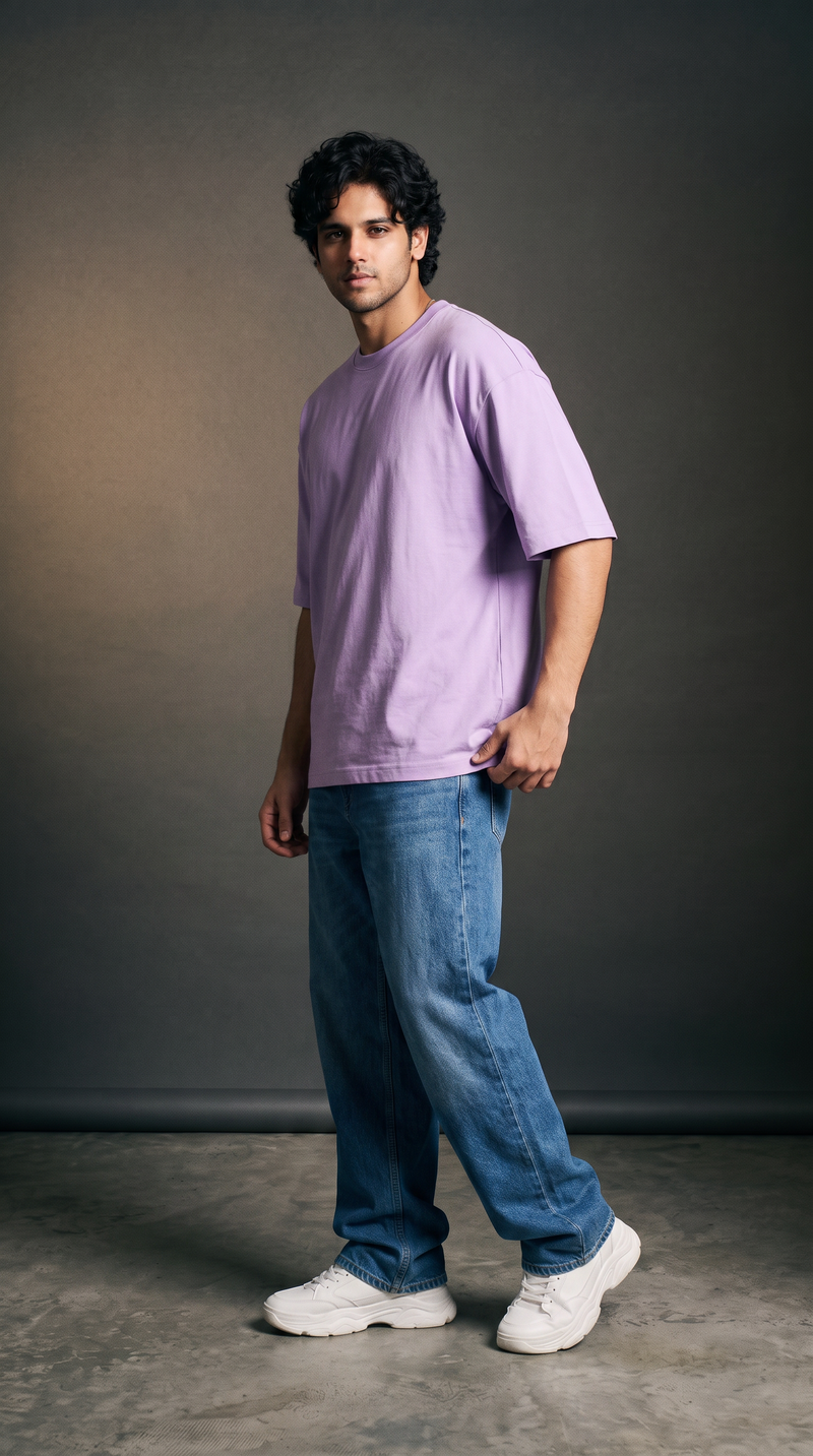 Lavender Oversized T-Shirt — 240 GSM Cotton Terry Plain Drop Shoulder Tee