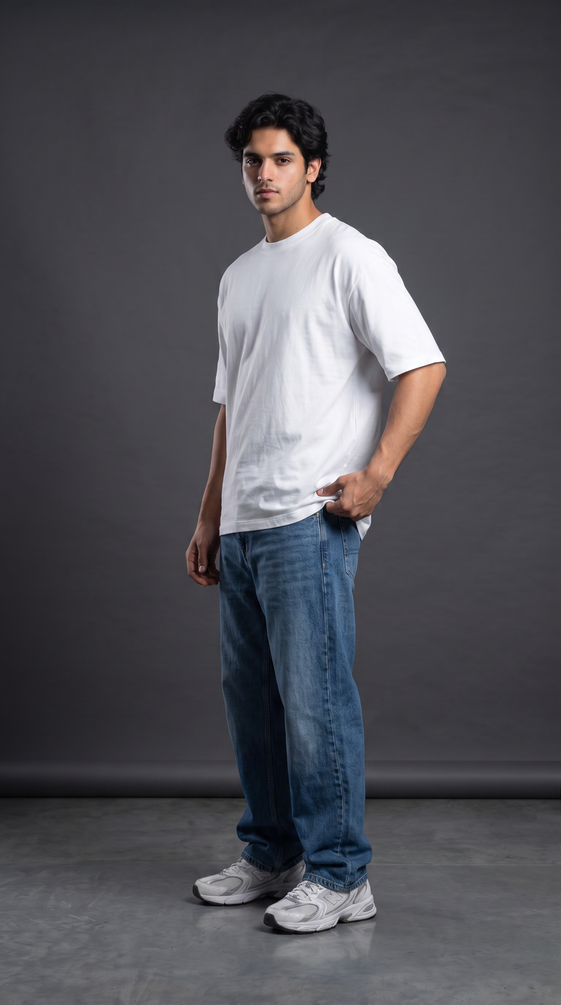 White Oversized T-Shirt — 240 GSM Cotton Terry Plain Drop Shoulder Tee