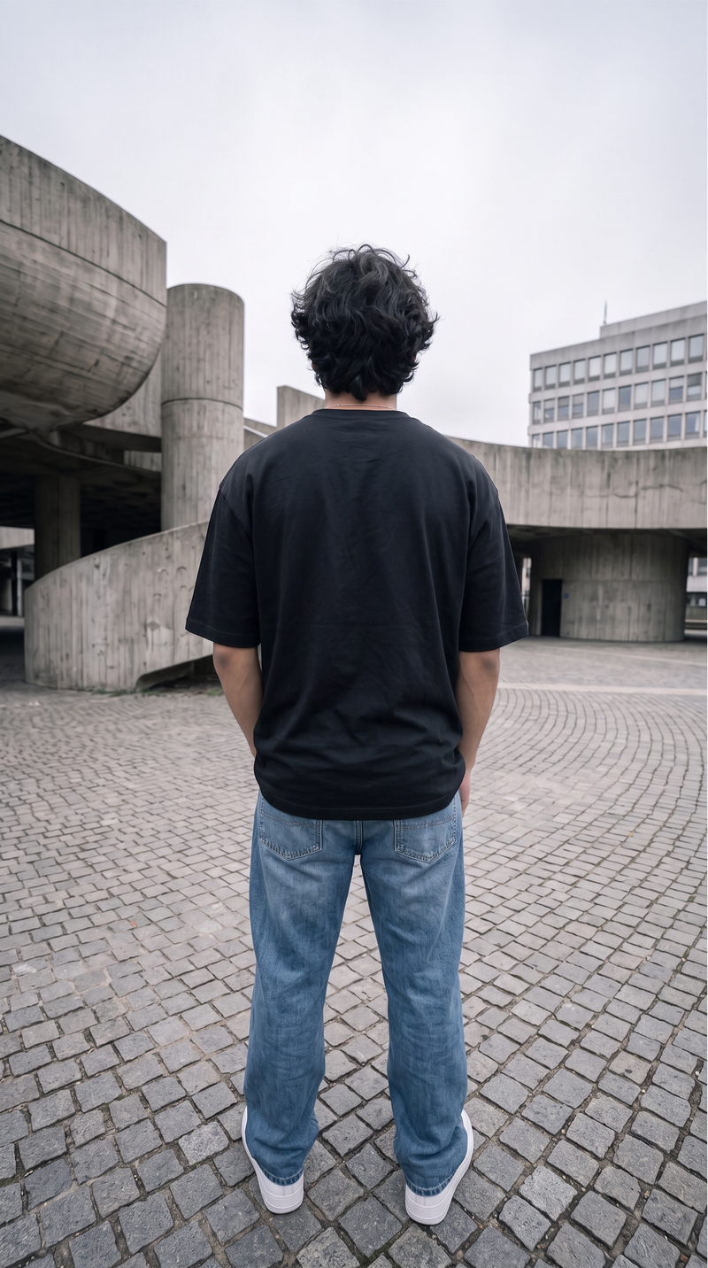 Black Oversized T-Shirt — 240 GSM Cotton Terry Plain Drop Shoulder Tee