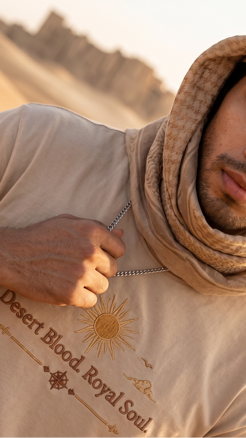 Rajasthan Embroidered Oversized T-Shirt — Off White 240 GSM Cotton Terry Camel Back Embroidery