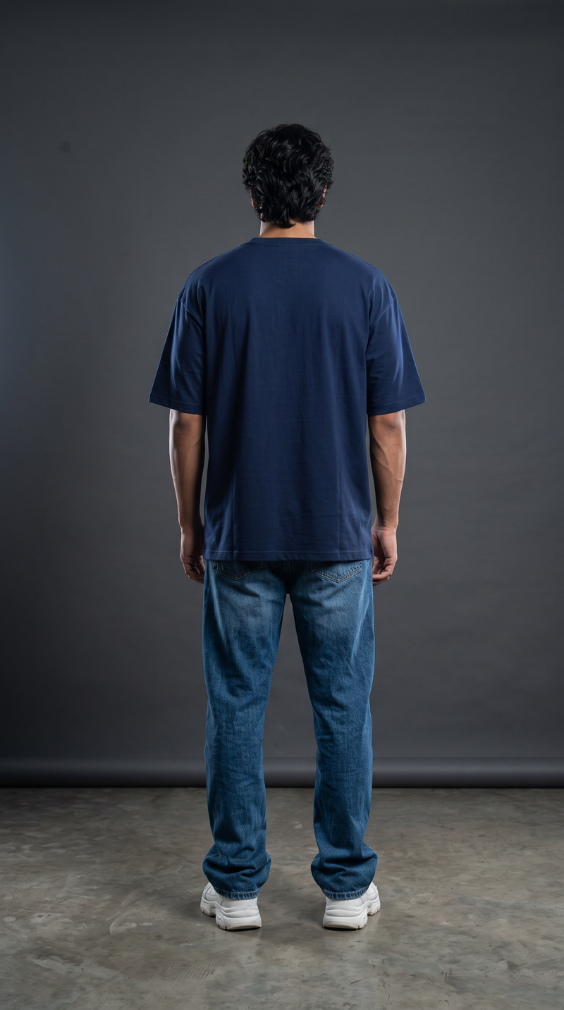 Navy Blue Oversized T-Shirt — 240 GSM Cotton Terry Plain Drop Shoulder Tee