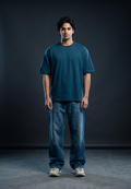 Teal Blue Oversized T-Shirt — 240 GSM Cotton Terry Plain Drop Shoulder Tee