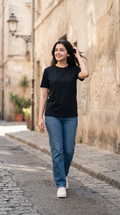 Black Basic T-Shirt for Women – 230 GSM Cotton Sinker Plain Crew Neck Tee