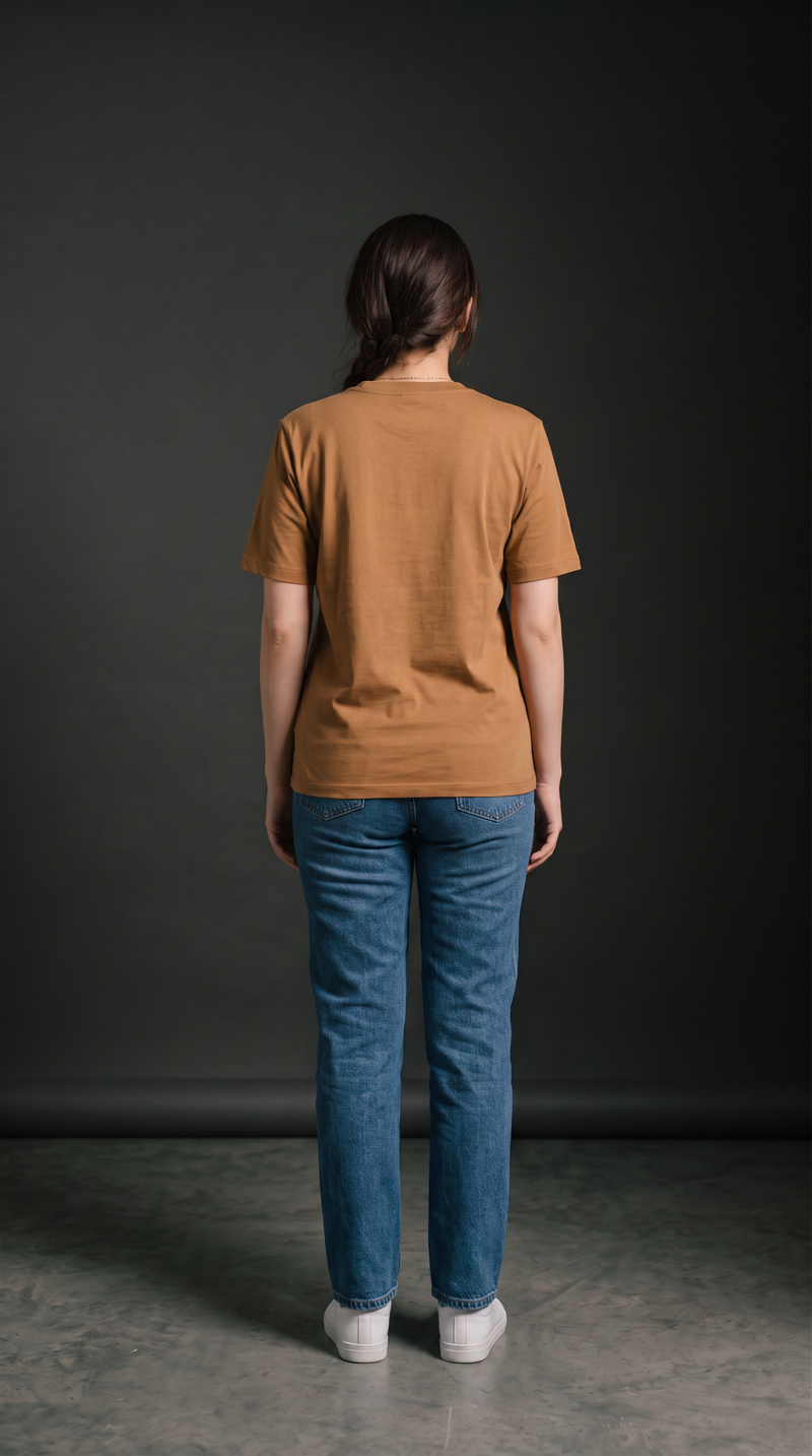 Camel Brown Basic T-Shirt for Women – 230 GSM Cotton Sinker Plain Crew Neck Tee
