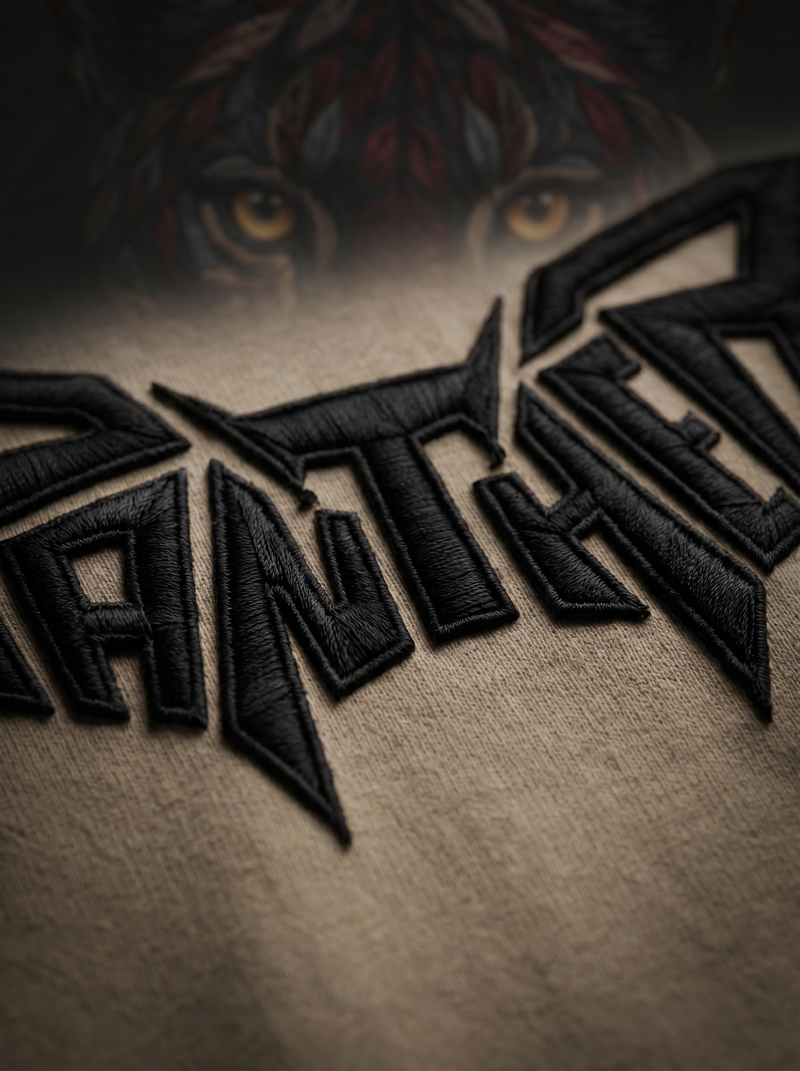 Panther Embroidered Oversized T-Shirt — Sand Beige 240 GSM Cotton Terry Back Embroidery