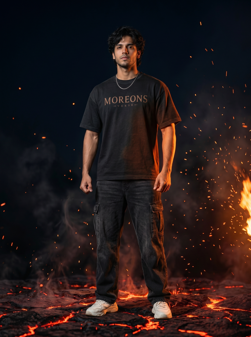 Rudra Oversized T-Shirt — Black 240 GSM Cotton Terry Back Print Graphic Tee