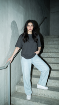 Charcoal Grey Oversized T-Shirt for Women – 240 GSM Cotton Terry Relaxed Fit Tee