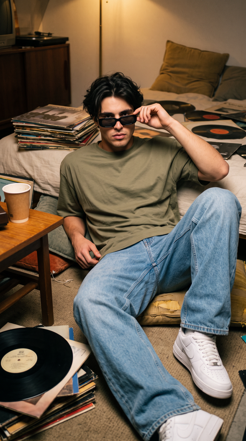 Olive Green Oversized T-Shirt — 240 GSM Cotton Terry Plain Drop Shoulder Tee