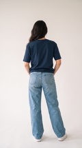 Navy Blue Oversized T-Shirt for Women – 240 GSM Cotton Terry Relaxed Fit Tee