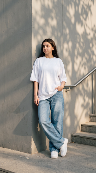White Oversized T-Shirt for Women – 240 GSM Cotton Terry Relaxed Fit Tee