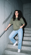 Olive Green Oversized T-Shirt for Women – 240 GSM Cotton Terry Relaxed Fit Tee