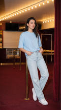 Baby Blue Oversized T-Shirt for Women – 240 GSM Cotton Terry Relaxed Fit Tee