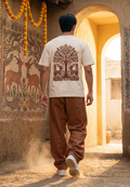Madhubani Tree of Life Embroidered Oversized T-Shirt — Off White 240 GSM Cotton Terry