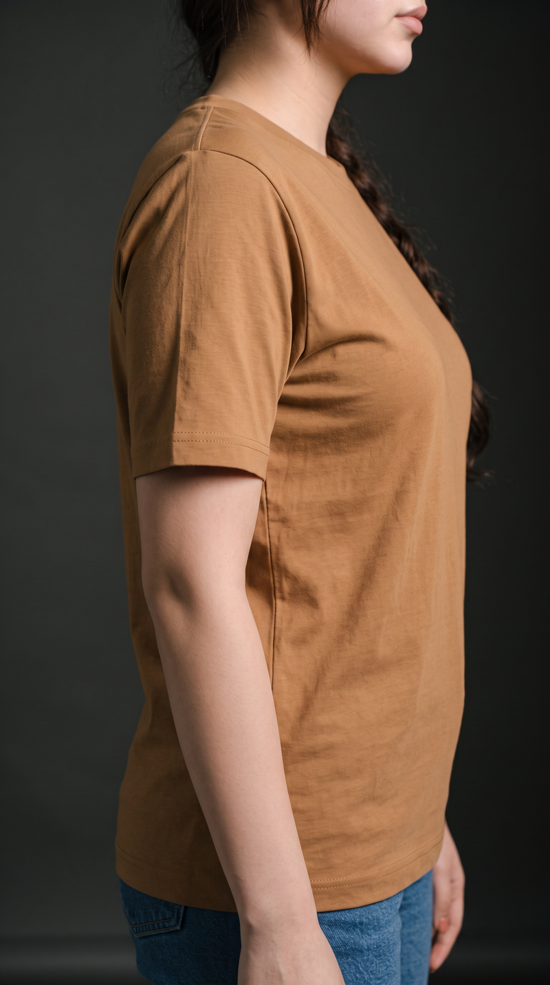 Camel Brown Basic T-Shirt for Women – 230 GSM Cotton Sinker Plain Crew Neck Tee