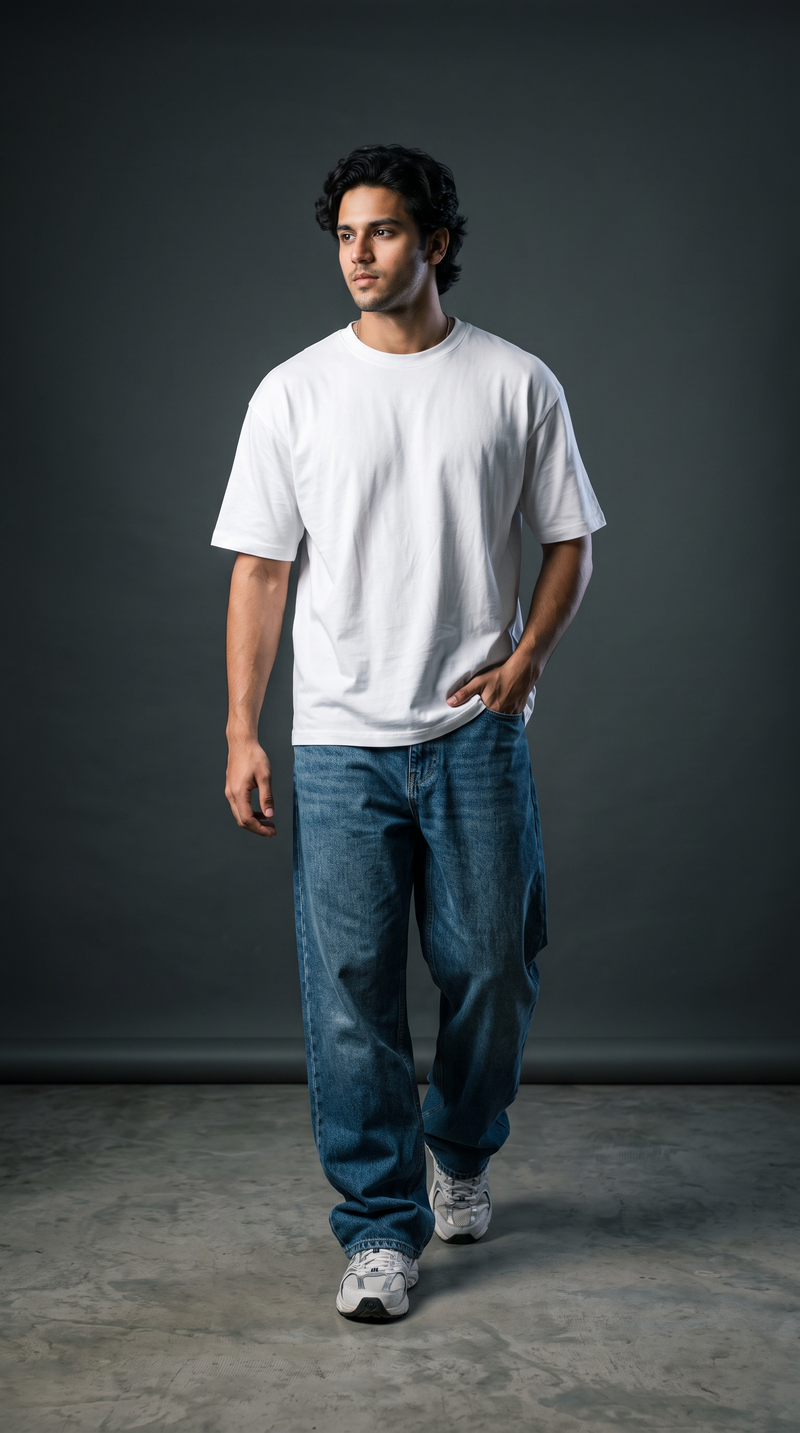 White Oversized T-Shirt — 240 GSM Cotton Terry Plain Drop Shoulder Tee