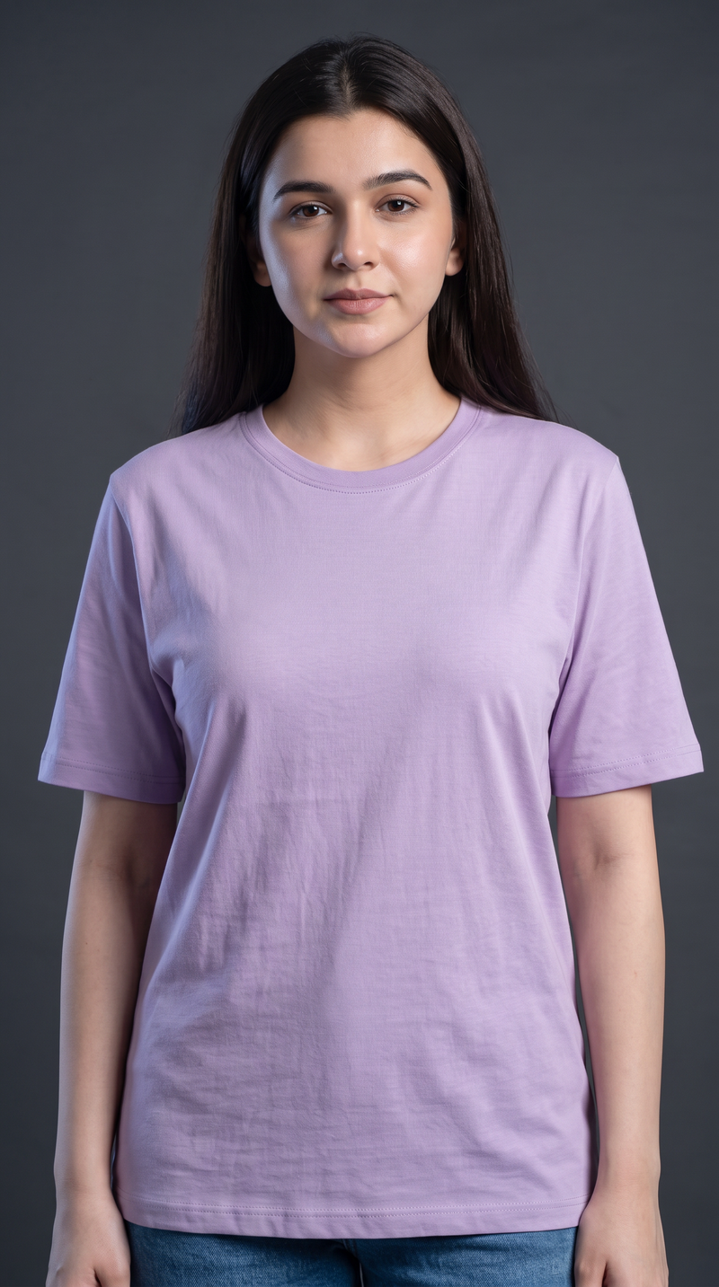 Lavender Basic T-Shirt for Women – 230 GSM Cotton Sinker Plain Crew Neck Tee