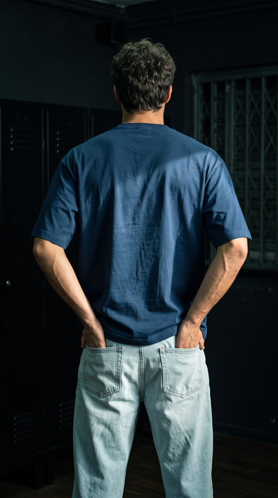 Navy Blue Oversized T-Shirt — 240 GSM Cotton Terry Plain Drop Shoulder Tee