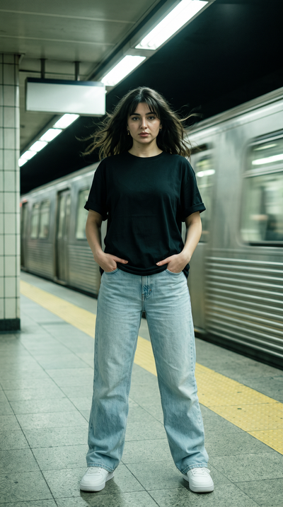 Black Oversized T-Shirt for Women – 240 GSM Cotton Terry Relaxed Fit Tee