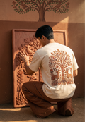 Madhubani Tree of Life Embroidered Oversized T-Shirt — Off White 240 GSM Cotton Terry