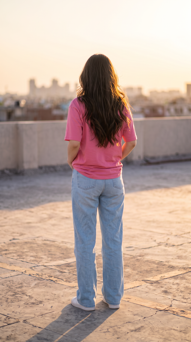 Hot Pink Oversized T-Shirt for Women – 240 GSM Cotton Terry Relaxed Fit Tee