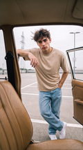 Sand Beige Oversized T-Shirt — 240 GSM Cotton Terry Plain Drop Shoulder Tee