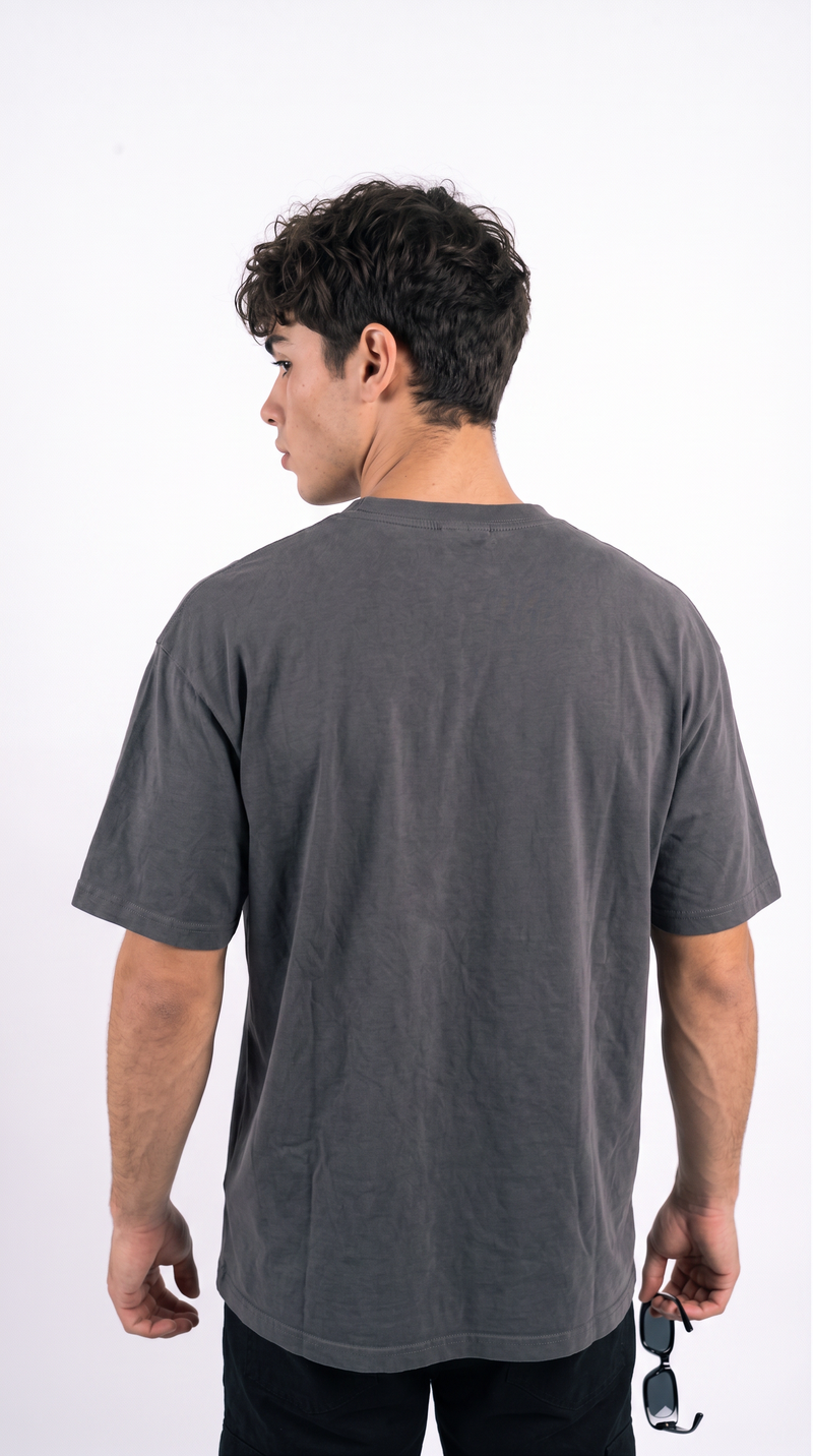 Charcoal Grey Oversized T-Shirt — 240 GSM Cotton Terry Plain Drop Shoulder Tee