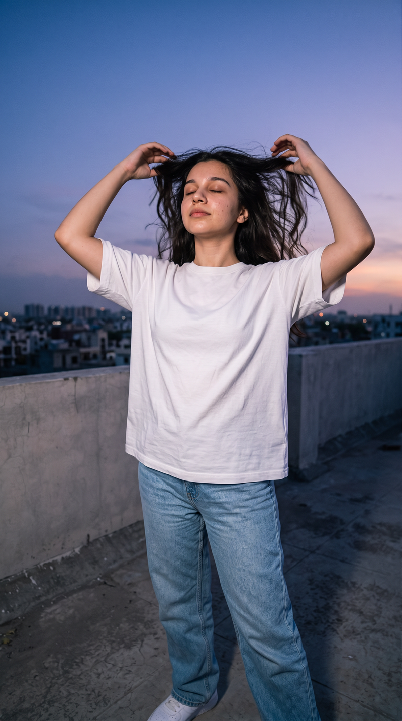 White Oversized T-Shirt for Women – 240 GSM Cotton Terry Relaxed Fit Tee