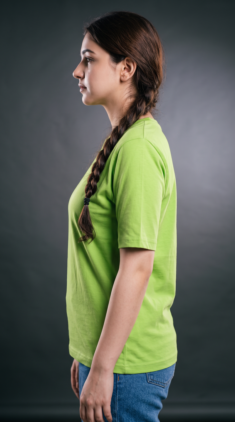 Lime Green Basic T-Shirt for Women – 230 GSM Cotton Sinker Plain Crew Neck Tee