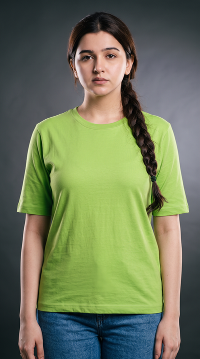 Lime Green Basic T-Shirt for Women – 230 GSM Cotton Sinker Plain Crew Neck Tee