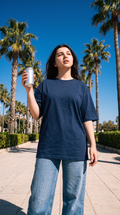 Navy Blue Oversized T-Shirt for Women – 240 GSM Cotton Terry Relaxed Fit Tee