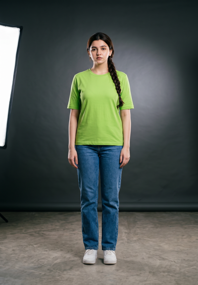 Lime Green Basic T-Shirt for Women – 230 GSM Cotton Sinker Plain Crew Neck Tee