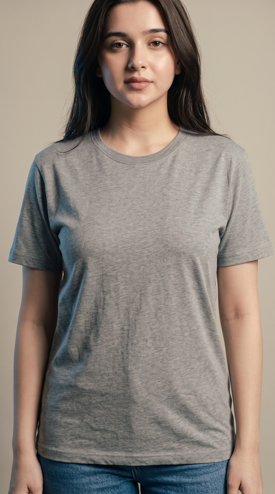 Grey Basic T-Shirt for Women – 230 GSM Cotton Sinker Plain Crew Neck Tee