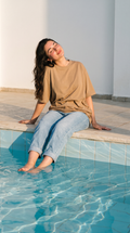 Beige Oversized T-Shirt for Women – 240 GSM Cotton Terry Relaxed Fit Tee